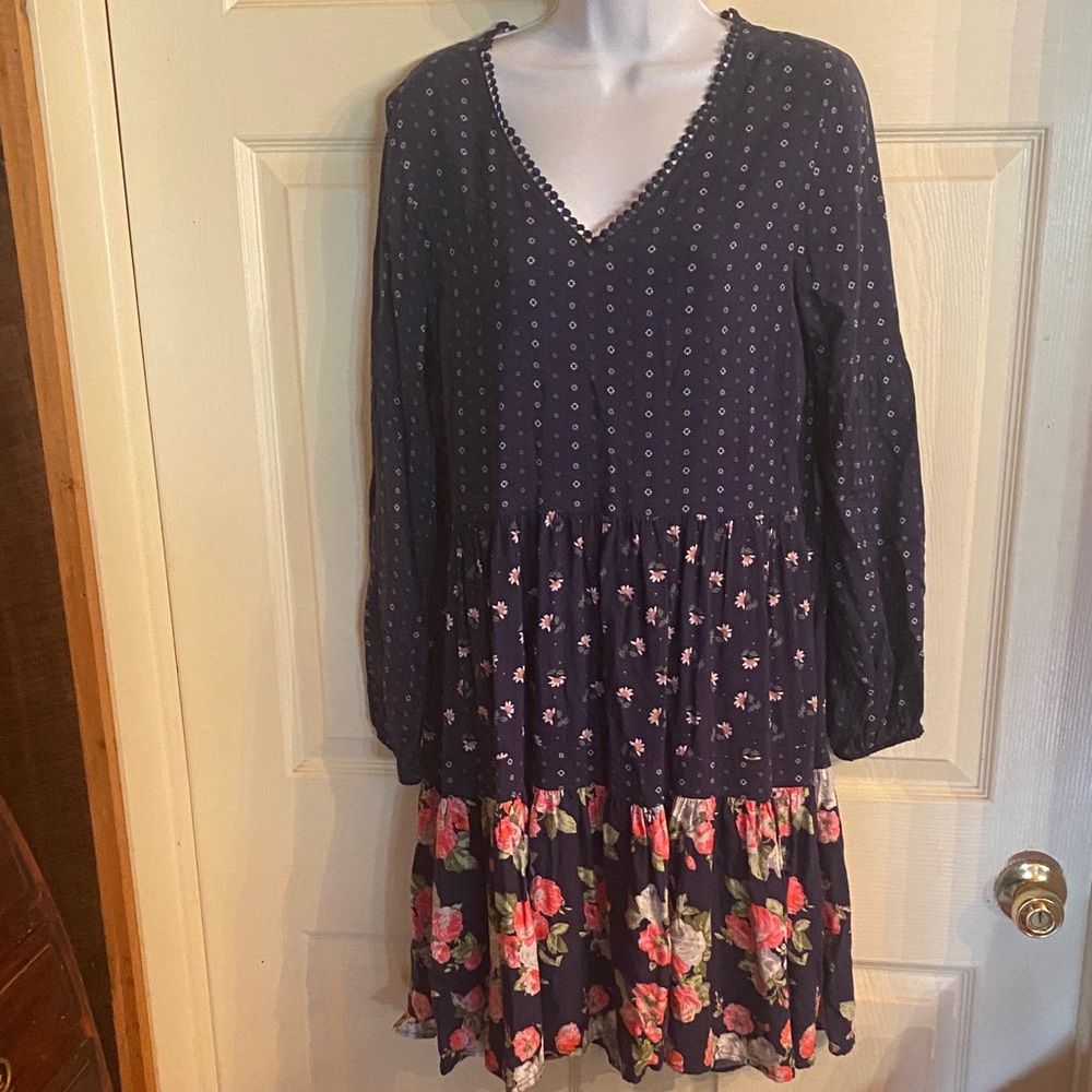 Matilda Jane Navy Floral Tiered Long-Sleeve Dress